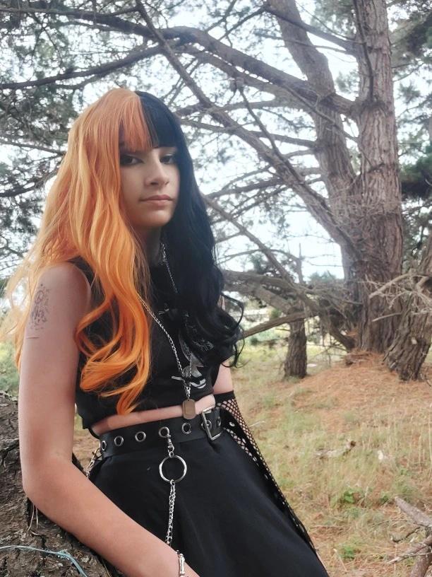 Long Split Halloween Lolita Wig - bangs, black and orange, fake hair, goth, gothic