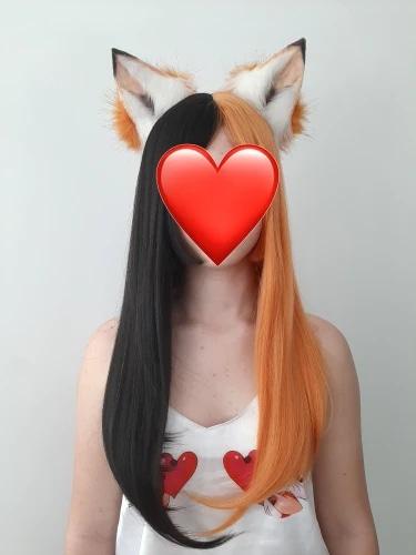 Long Split Halloween Lolita Wig - bangs, black and orange, fake hair, goth, gothic