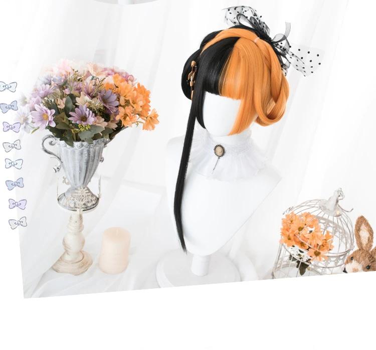 Long Split Halloween Lolita Wig - bangs, black and orange, fake hair, goth, gothic