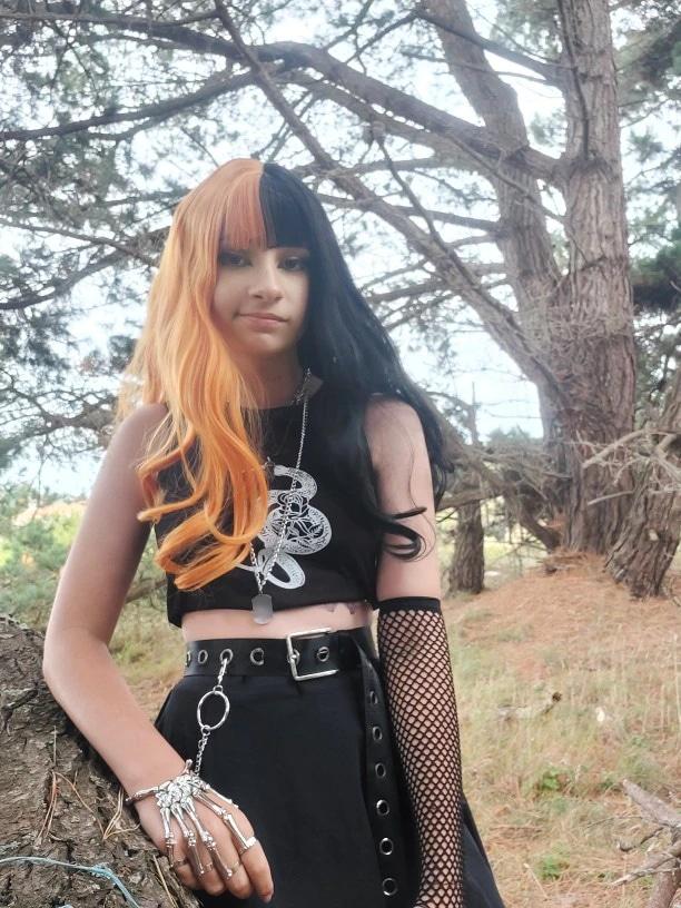 Long Split Halloween Lolita Wig - bangs, black and orange, fake hair, goth, gothic