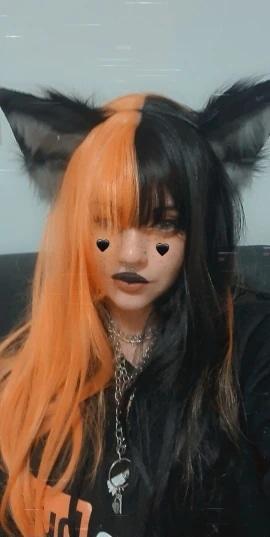 Long Split Halloween Lolita Wig - bangs, black and orange, fake hair, goth, gothic