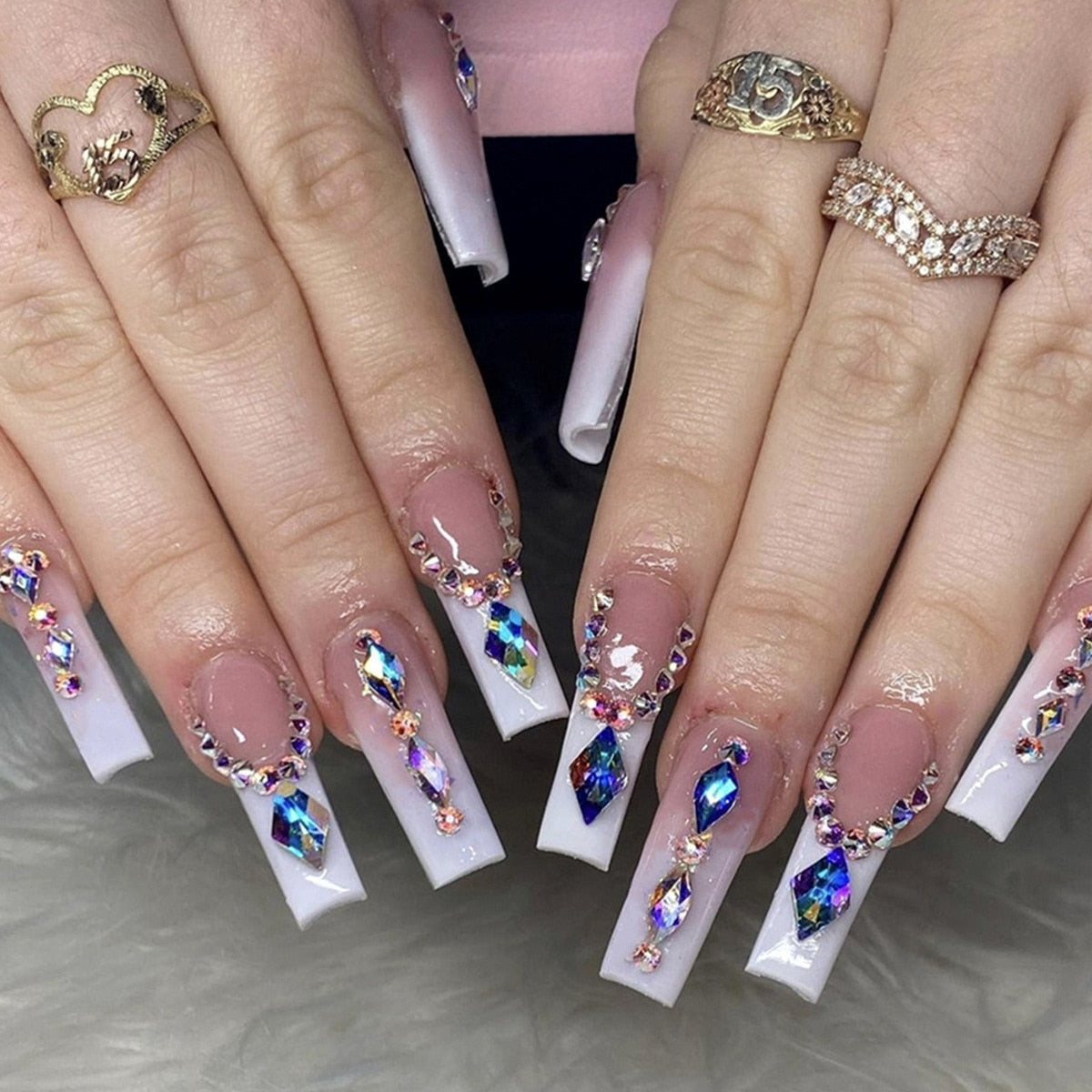 Long square press on nails - beauty - cosmetics - fake nails - kawaii - press