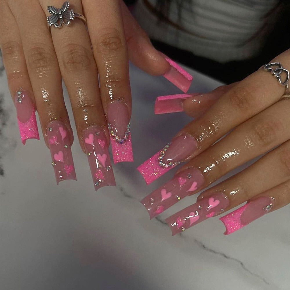 Long square press on nails - beauty - cosmetics - fake nails - kawaii - press