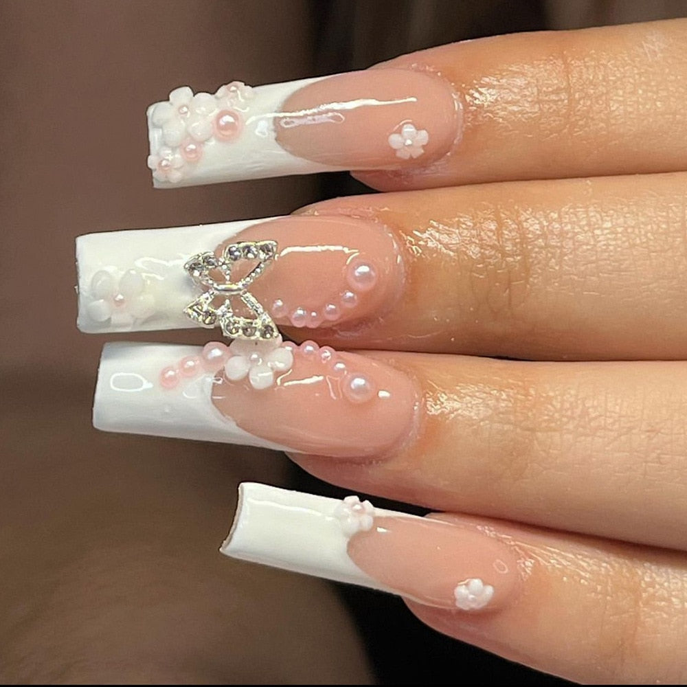 Long square press on nails - beauty - cosmetics - fake nails - kawaii - press
