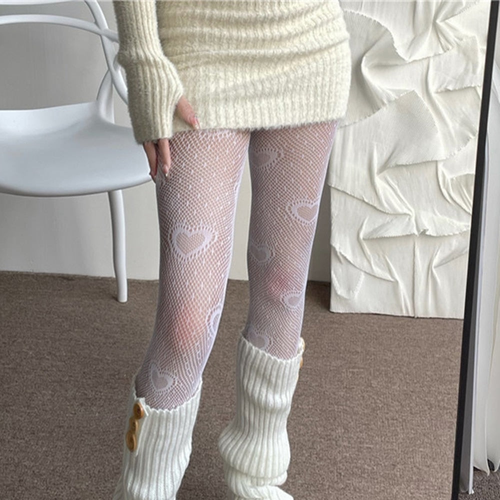 Lovecore Fishnets - fishnet, fishnets, hearts, nylongs, stockings Kawaii Babe