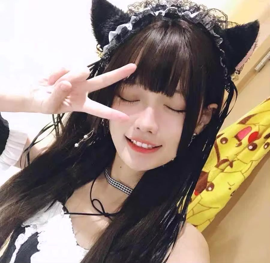 Maid cafe neko ear headband - bows - ears - fur - headband - lace