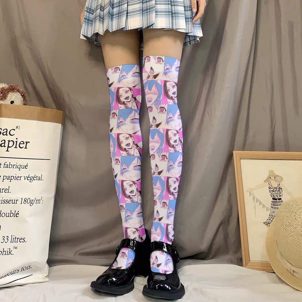 Kawaii manga comic anime face stockings socks thigh highs