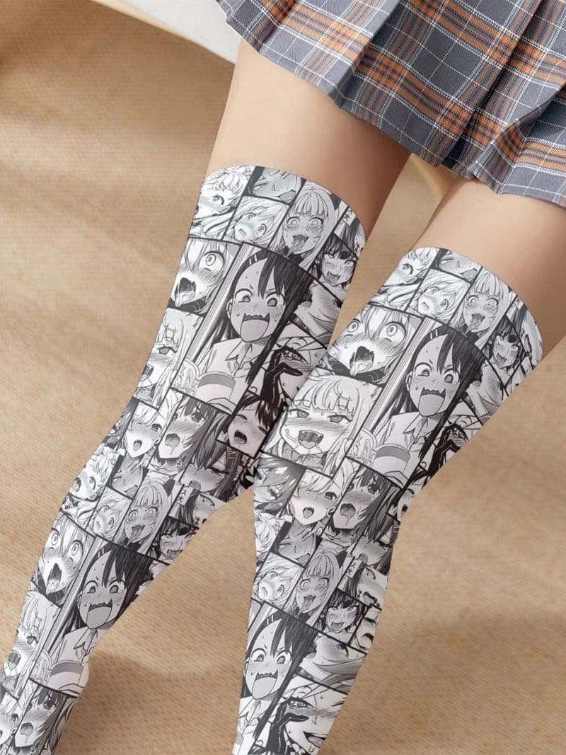 Kawaii manga comic anime face stockings socks thigh highs