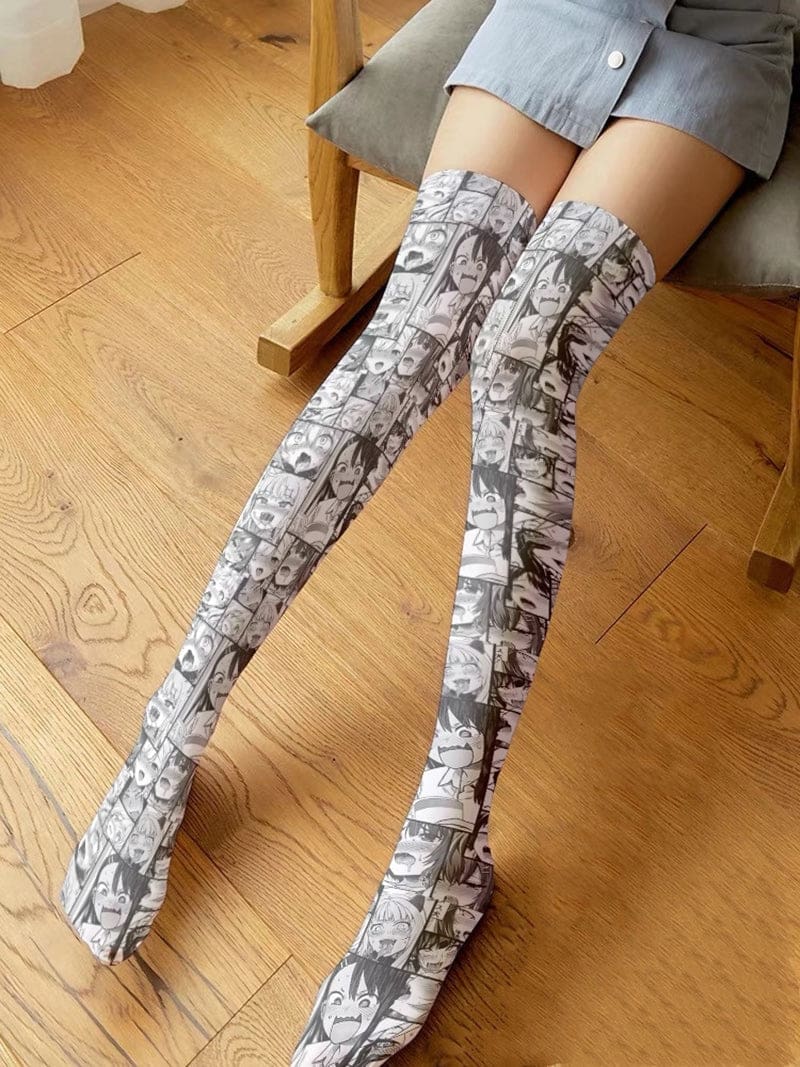 Kawaii manga comic anime face stockings socks thigh highs
