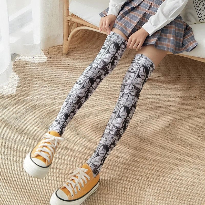Kawaii manga comic anime face stockings socks thigh highs