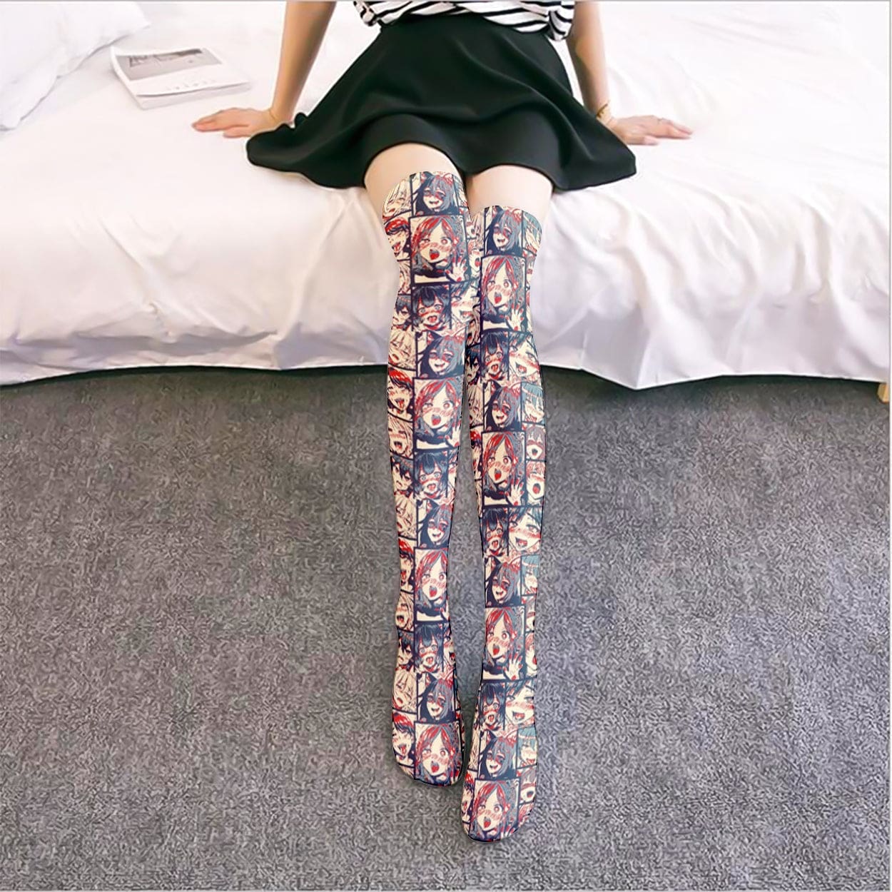 Kawaii manga comic anime face stockings socks thigh highs