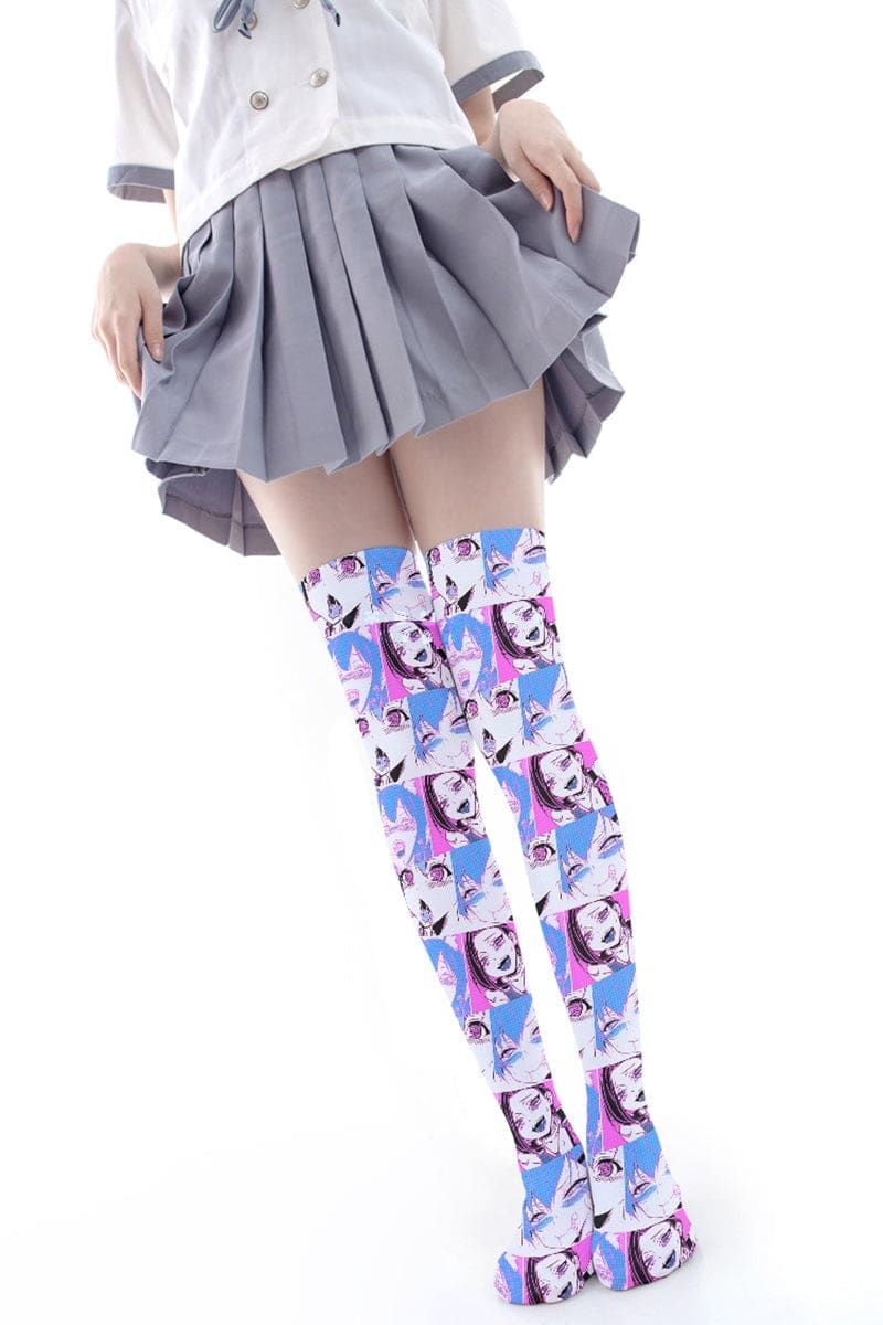 Kawaii manga comic anime face stockings socks thigh highs