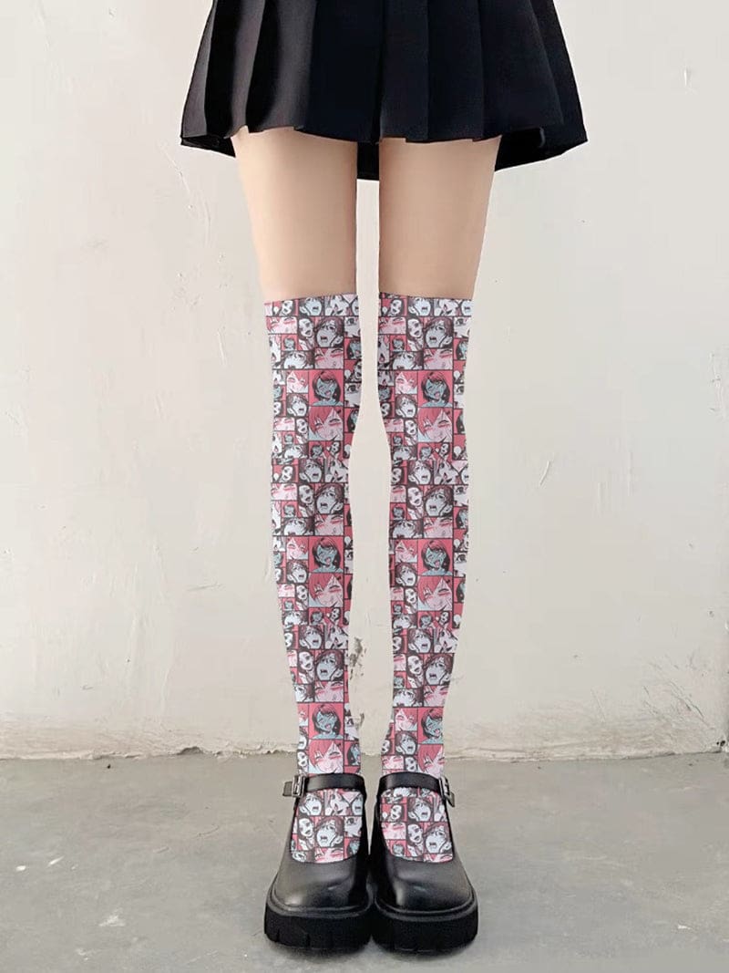 Kawaii manga comic anime face stockings socks thigh highs