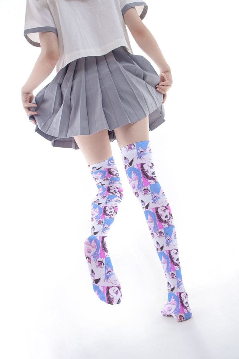 Kawaii manga comic anime face stockings socks thigh highs