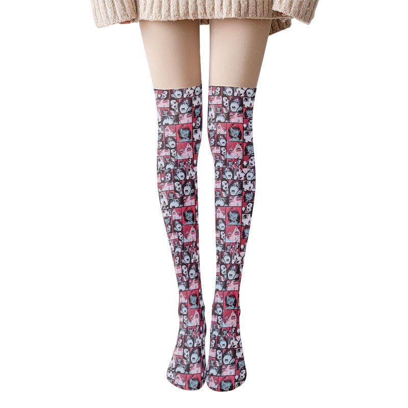 Kawaii manga comic anime face stockings socks thigh highs