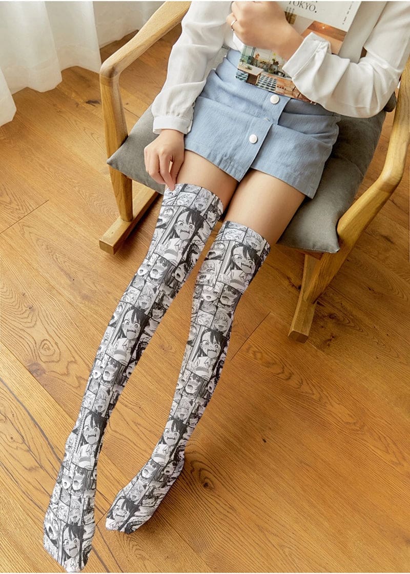 Kawaii manga comic anime face stockings socks thigh highs