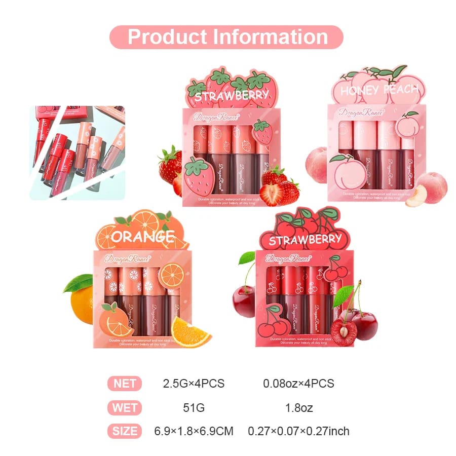 Kawaii matte berry fruit highly pigmented liquid lipstick sets
