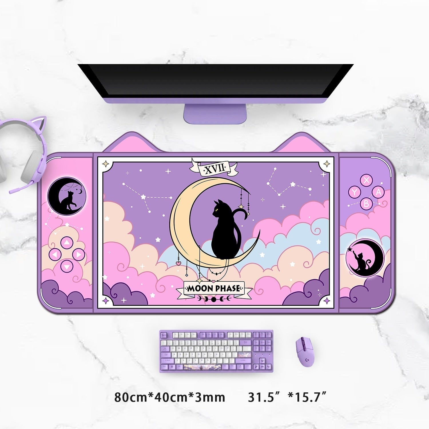 Moon magic neko gaming mousepad - black cat - egirl - egirls - gamer girl -