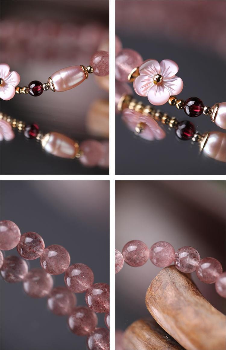 Bracelet en cristal rose doux avec fleur de cerisier