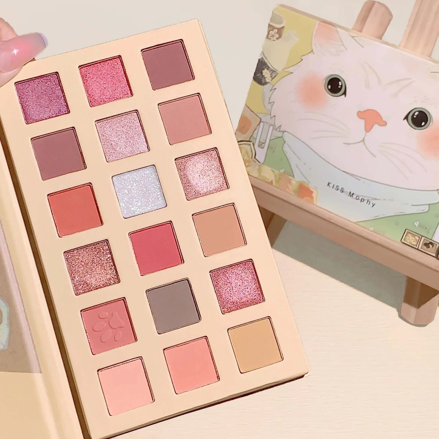 Kawaii neko sweetie 18 color eyeshadow palette set pigmented