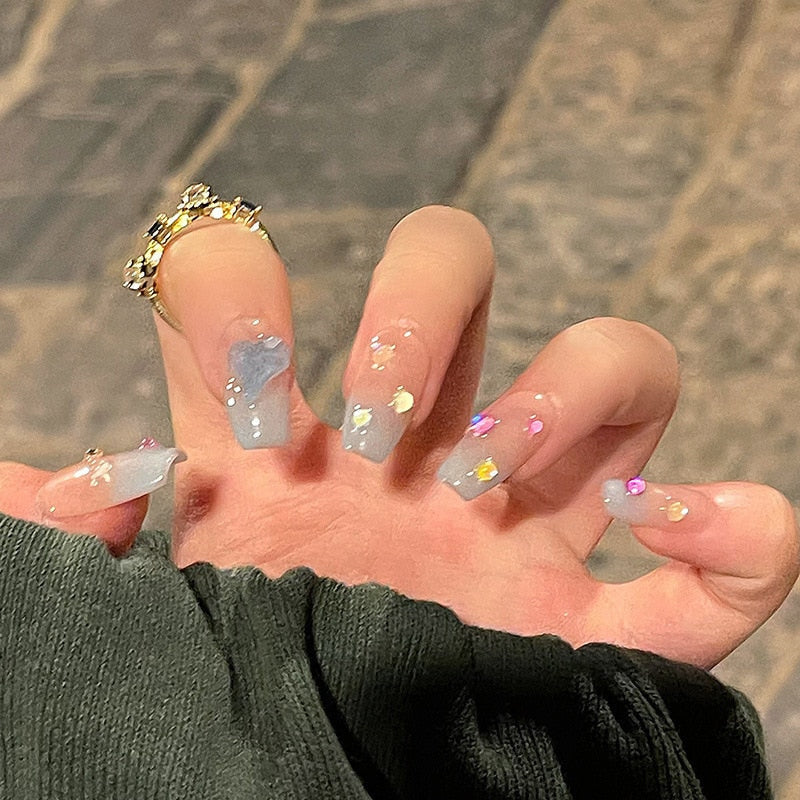 Ombre gradient press on nails - bows - fairycore - hearts - kawaii - nail art
