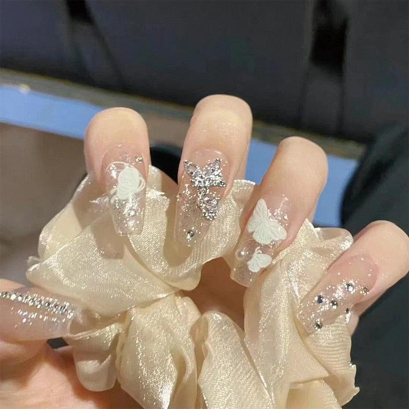 Ombre gradient press on nails - bows - fairycore - hearts - kawaii - nail art
