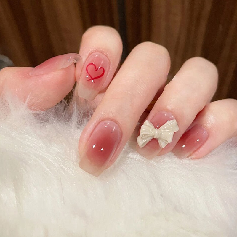 Ombre gradient press on nails - bows - fairycore - hearts - kawaii - nail art