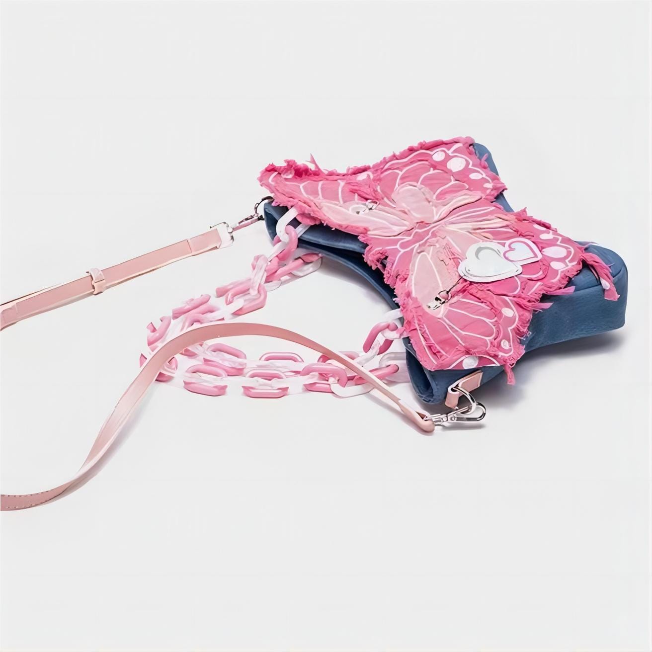 Sac bandoulière papillon en denim rose Y2K