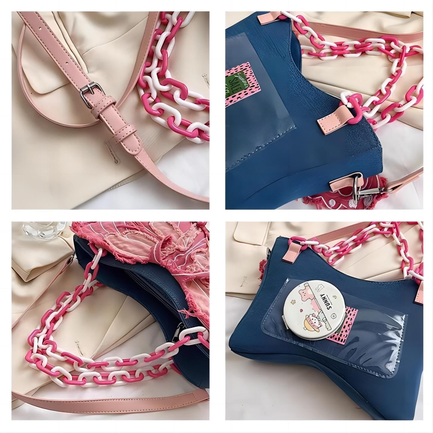 Sac bandoulière papillon en denim rose Y2K