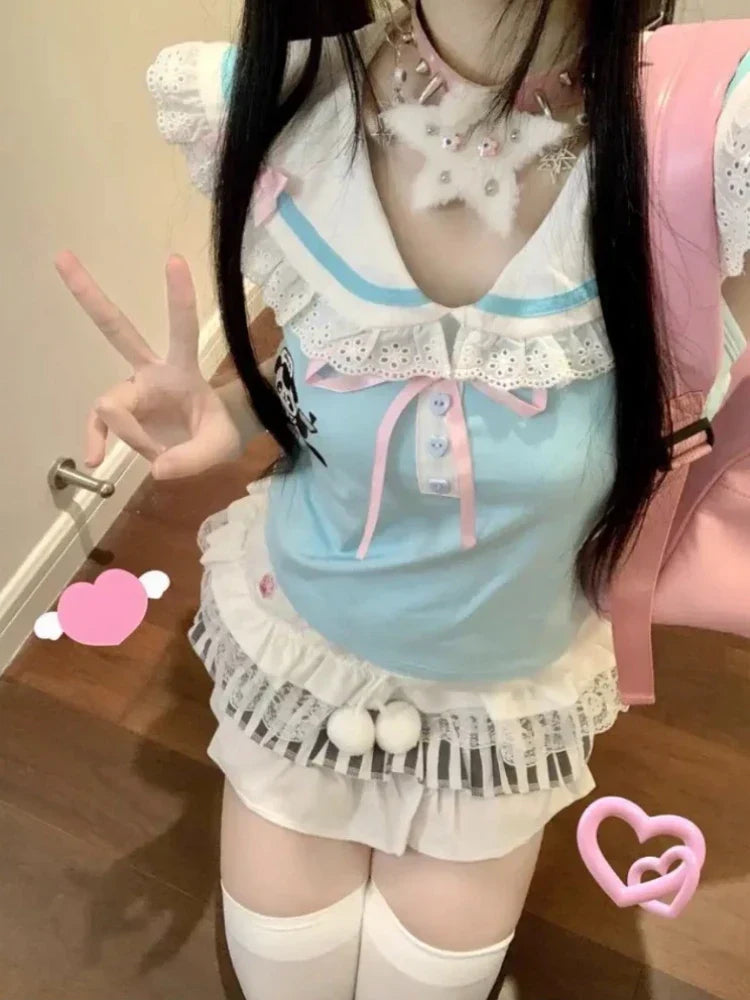 Panda medic collared blouse - collared - menhera - peter pan - shirts - t-shirt