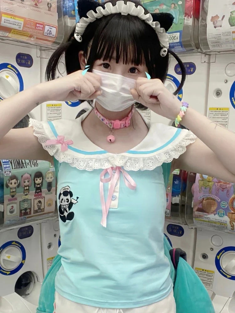 Panda medic collared blouse - collared - menhera - peter pan - shirts - t-shirt