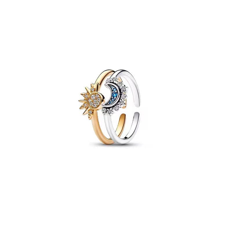 Eleganter stapelbarer Ring mit Sonne und Mond