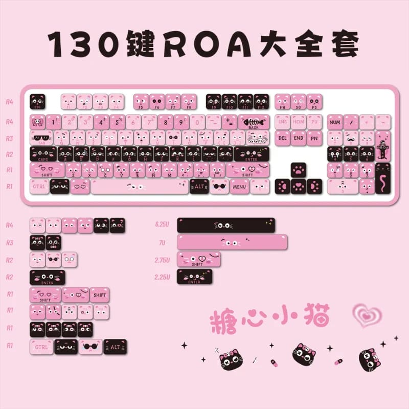 Kawaii pastel goth pink black pig piggy keycaps set keyboard