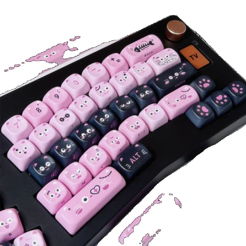 Kawaii pastel goth pink black pig piggy keycaps set keyboard