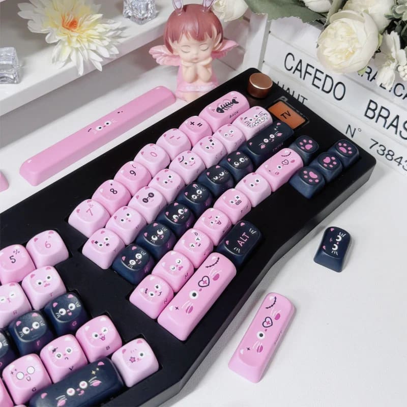 Kawaii pastel goth pink black pig piggy keycaps set keyboard