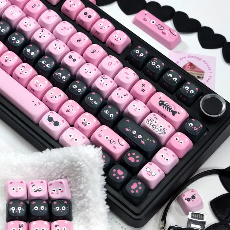 Kawaii pastel goth pink black pig piggy keycaps set keyboard