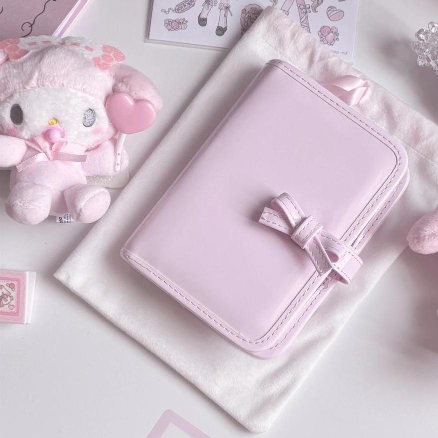 PU A7 Leather Bowknot Pink Cover Binder