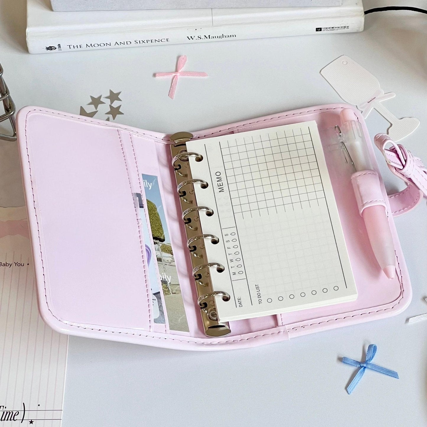 PU A7 Leather Bowknot Pink Cover Binder