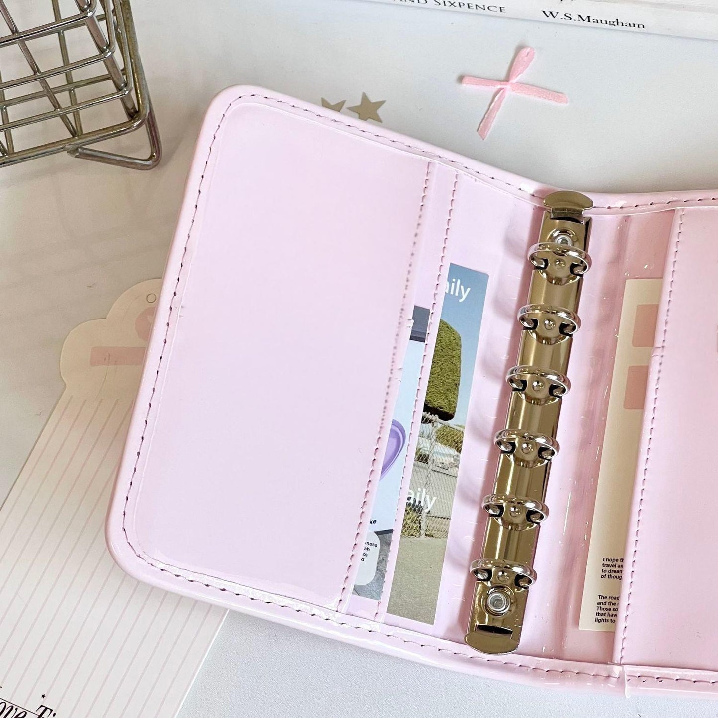 PU A7 Leather Bowknot Pink Cover Binder