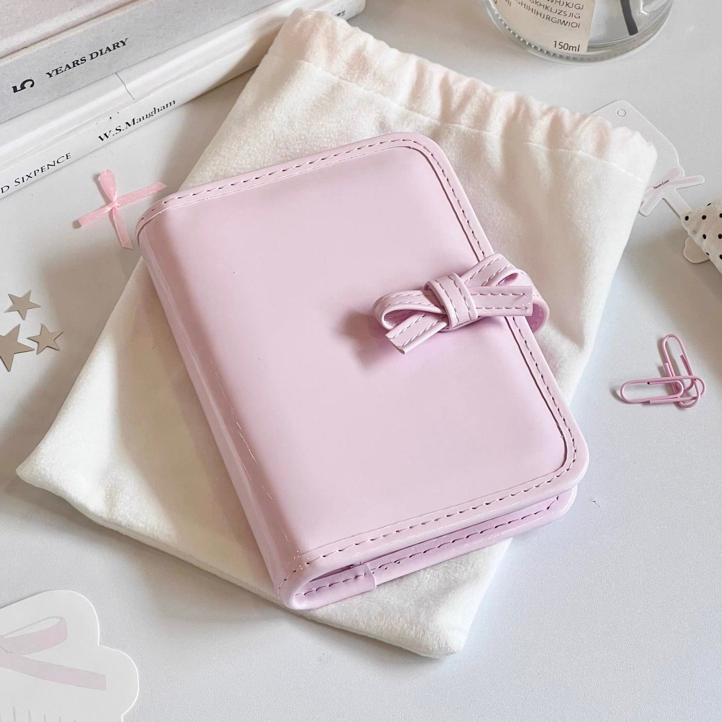 PU A7 Leather Bowknot Pink Cover Binder