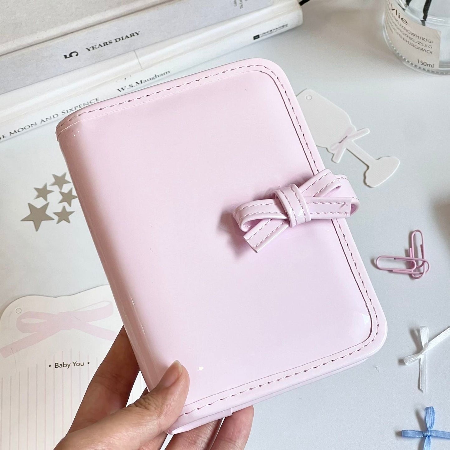 PU A7 Leather Bowknot Pink Cover Binder