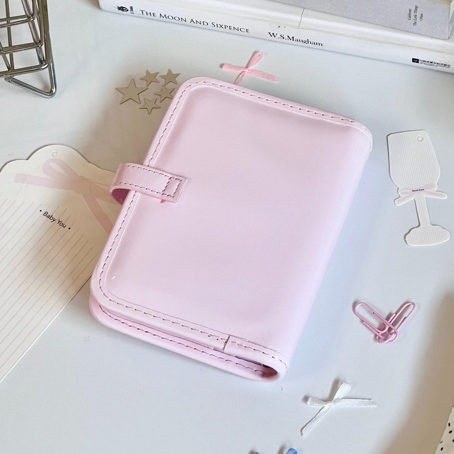 PU A7 Leather Bowknot Pink Cover Binder