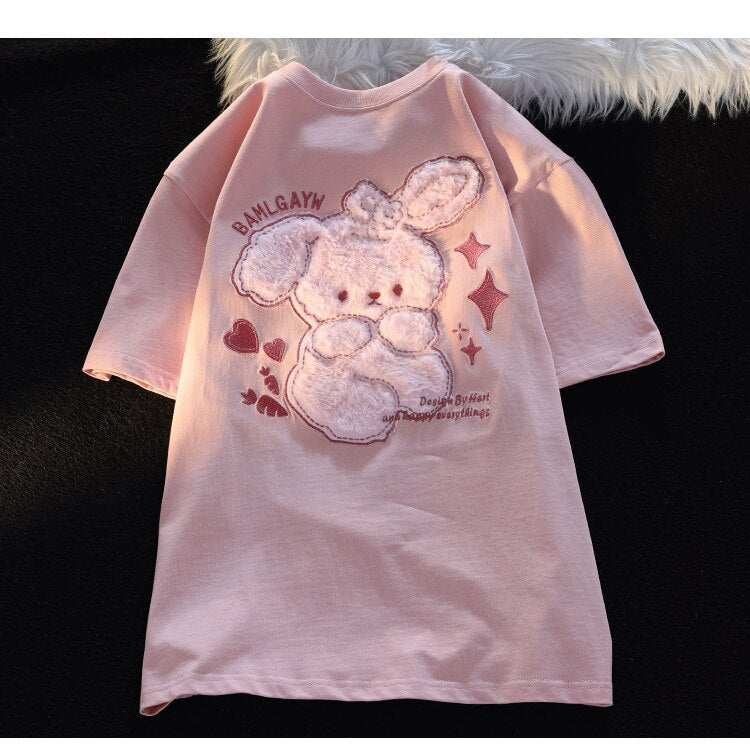 Pink bunny fluffy tee - bunnies - bunny - rabbits - shirt - top