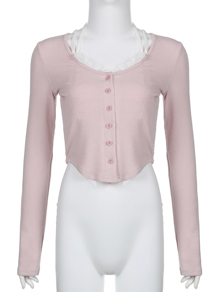 Pink Button Up Lace Cardigan - cardigan, cardigans, coquette, dollette, fae Kawaii Babe