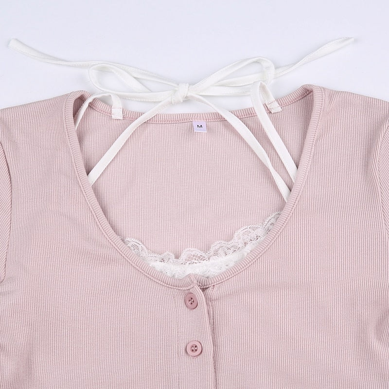 Pink Button Up Lace Cardigan - cardigan, cardigans, coquette, dollette, fae Kawaii Babe