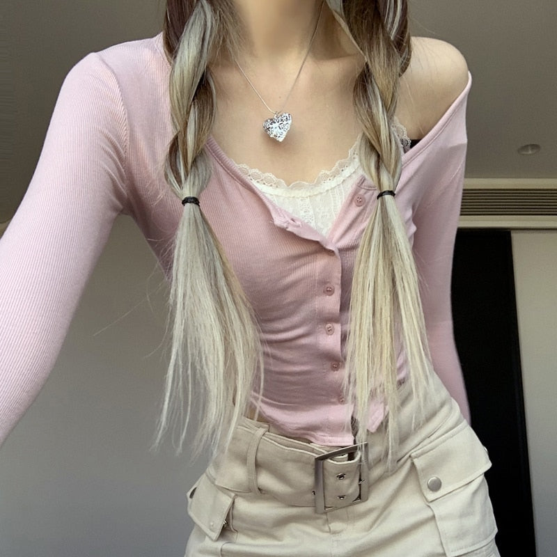Pink Button Up Lace Cardigan - cardigan, cardigans, coquette, dollette, fae Kawaii Babe