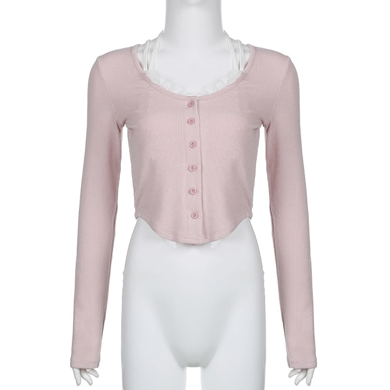Pink Button Up Lace Cardigan - cardigan, cardigans, coquette, dollette, fae Kawaii Babe