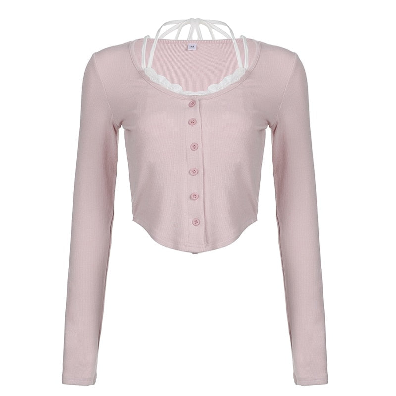 Pink Button Up Lace Cardigan - cardigan, cardigans, coquette, dollette, fae Kawaii Babe