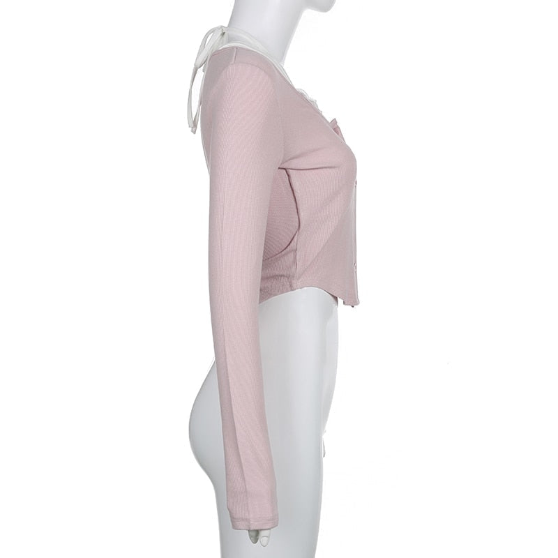 Pink Button Up Lace Cardigan - cardigan, cardigans, coquette, dollette, fae Kawaii Babe