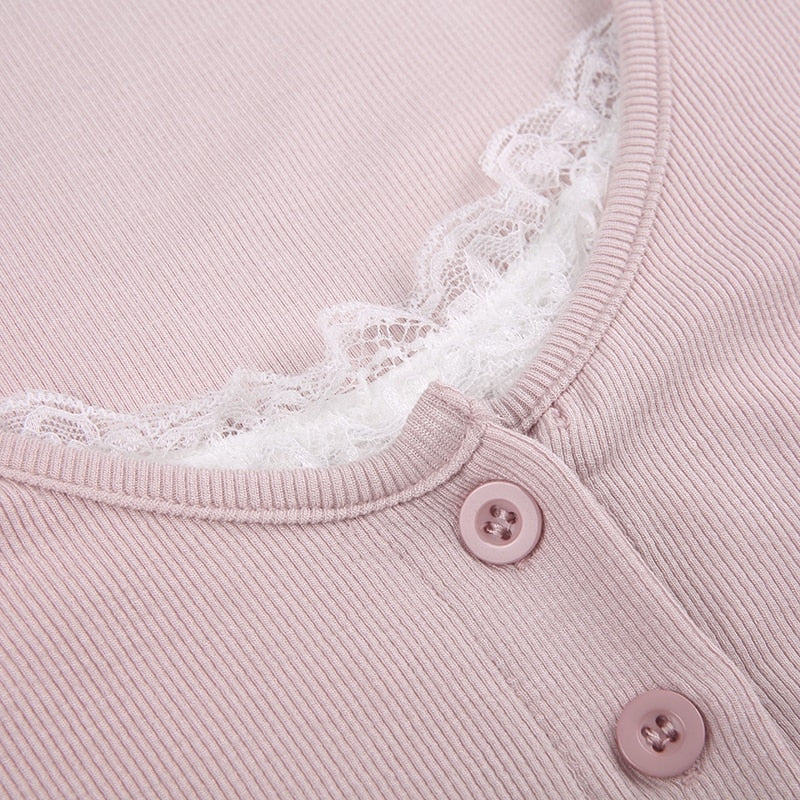 Pink Button Up Lace Cardigan - cardigan, cardigans, coquette, dollette, fae Kawaii Babe